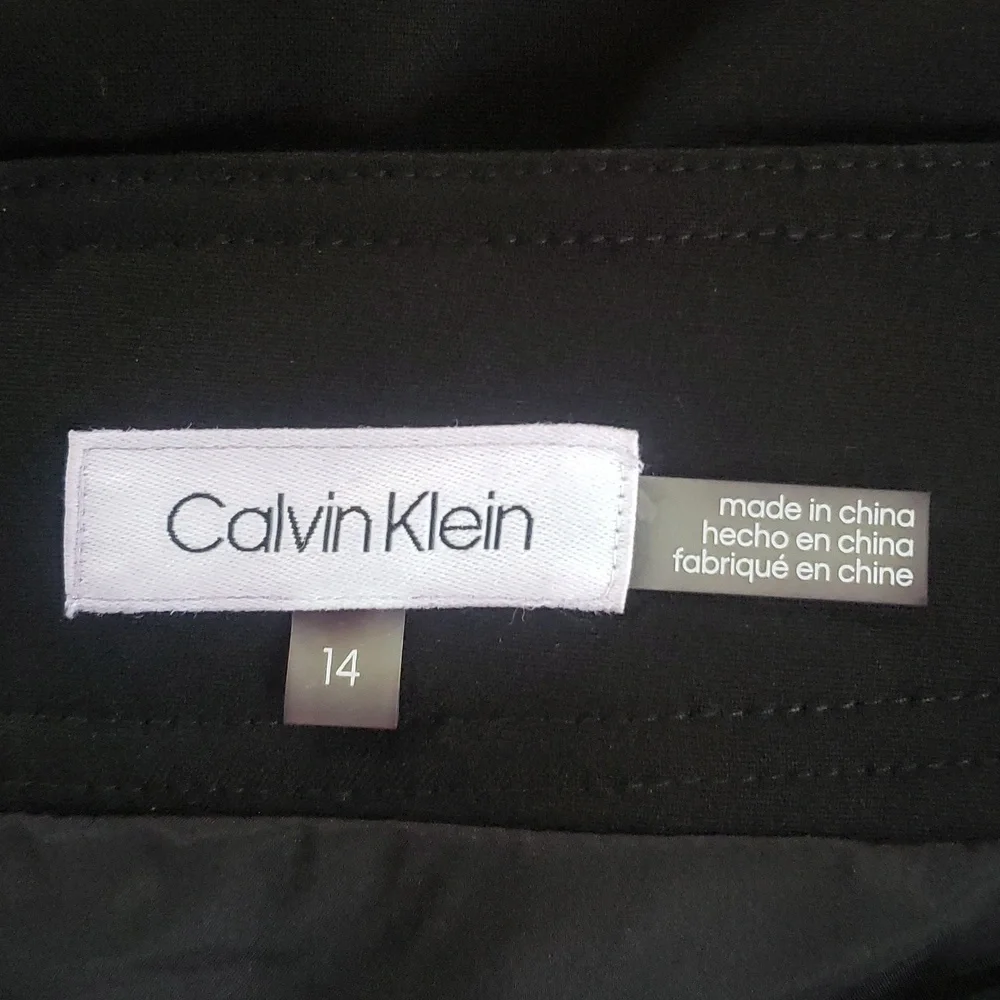 CALVIN KLEIN Black Pencil Skirt with Faux Leather Belt SIZE 14